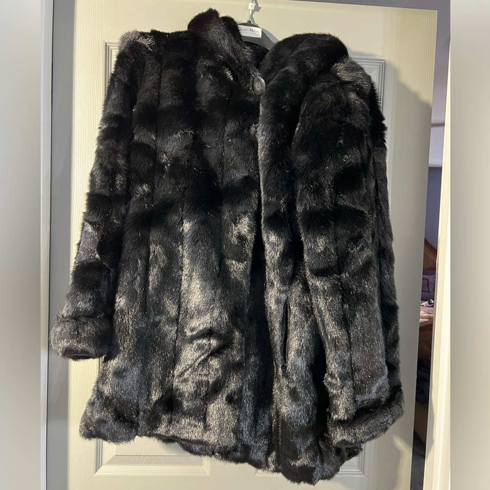 Elegant Black Faux Fur Coat